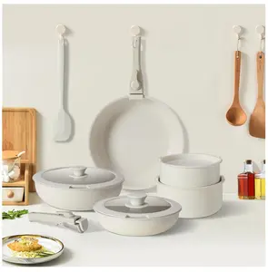 12-Piece Nonstick Pots and Pans Set, With Removable Handle, Induction Cookware, Beige