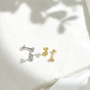 Triangle Bead Sterling Silver Threadless Flat Back Stud
