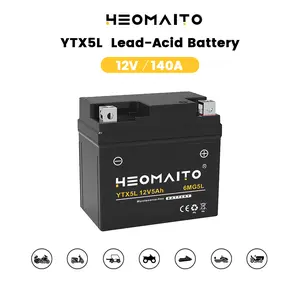 Lead-Acid Battery YTX5L-BS, 12V 5Ah, 10HR, 140 CCA, 6MF5L Maintenance-Free Power, for AGM Motorcycle Battery, Motorcycles 50–150 CC, ATVs 50–150 CC