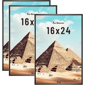 16x24 Poster Frame for Photo, Posters & Art Prints, Horizontal or Vertical Wall Mounting Scratch-Proof Wall Gallery Photo Frame (Black, 3 Pack) Decor
