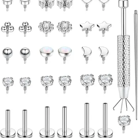 16G Flat Back Stud Earrings for Women - Hypoallergenic Surgical Steel Internal Thread Stud Piercing Jewelry for Tragus Helix Cartilage Conch Nose 6MM 8MM 10MM Lip Labret Medusa Piercing