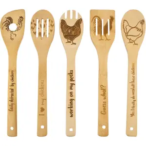 Rooster Wooden Cooking Spoons Set of 5,Rooster Gifts,Chicken Lovers Gifts,Rooster Kitchen Decor, Cooking Spoons Farmhouse Housewarming Wedding Mom Cooking Mother's Gifts Father's Gifts