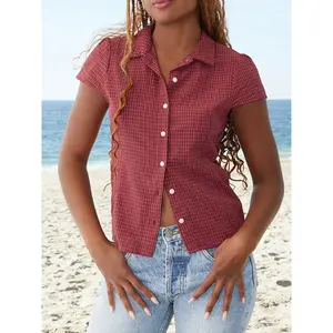 This Burgundy plaid button down shirt is a short sleeved shirt with a casual and cool summer cutRAIMENTRY