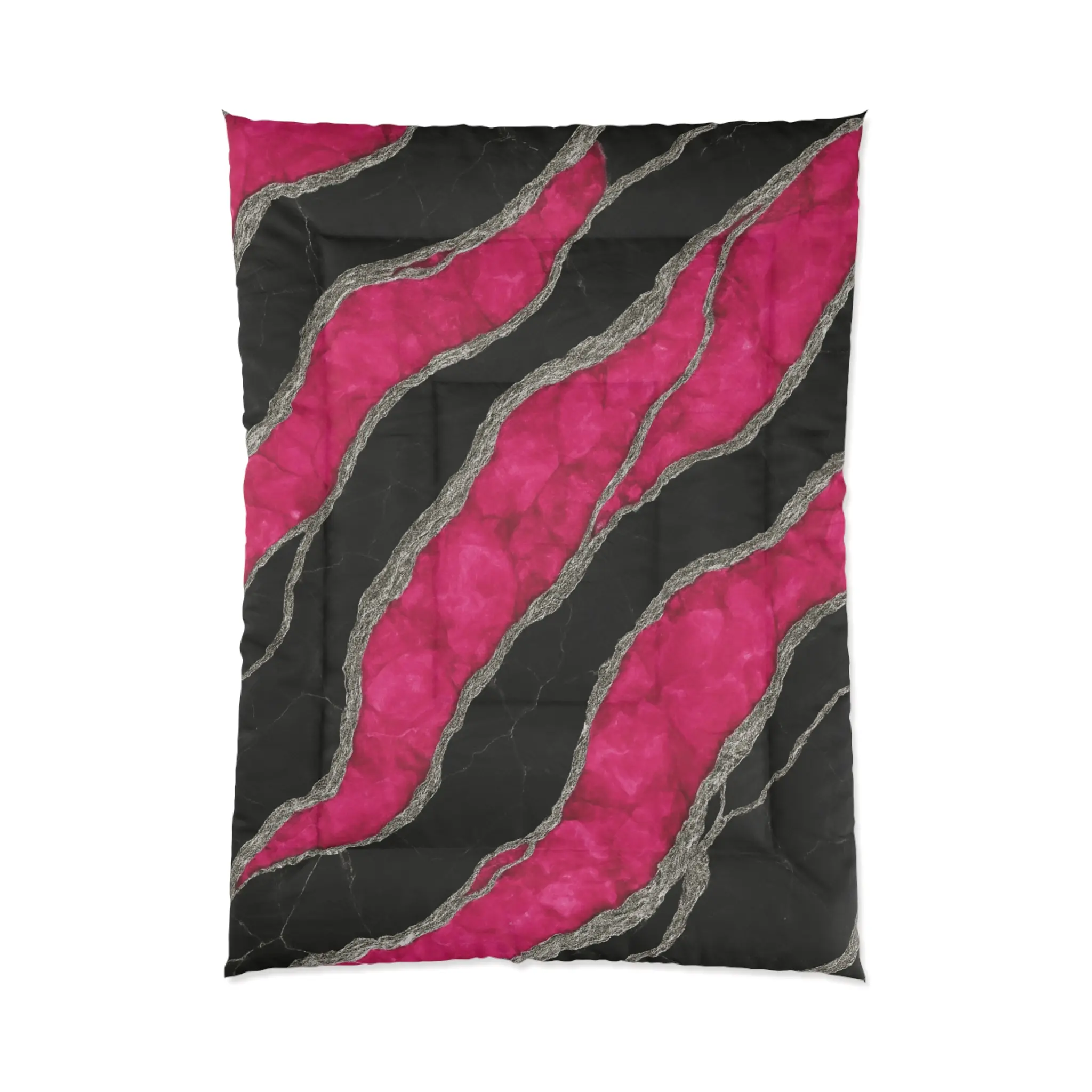 Pink Silver & Black Marble Comforter, Luxury Modern Bedding, Elegant Bedroom Décor Quilt (Comforter Only)