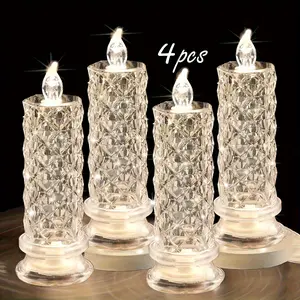 Set of 4 LED Candles Without Flames - Featuring a Multi-Dimensional Design, These Battery-Operated Candles Simulate a Flickering Flame, Perfect for Valentine'S Day, Weddings, And Birthdays. They Create a Festive Ambiance And Come with Batteries Incl