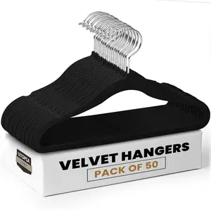 Utopia Home Velvet Hangers 50 & 100 Pack - Premium Non-Slip Clothes Hangers - Black, 360° Rotating Hook, Heavy Duty for Coats, Jackets & Dresses Hanging Sturdy