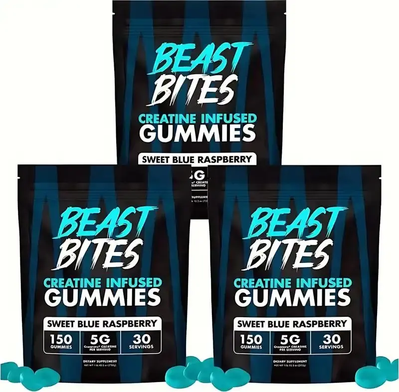 Beast Bite 5G Pure Creatine Gummies 2-Box Pre/Post-Workout Supplement  sweetSet Muscle Growth & Strength Enhancer Sugar-Free  Blue Raspberry & Fitness 150 Servings Flavor Rapid Absorption For Bodybuilding