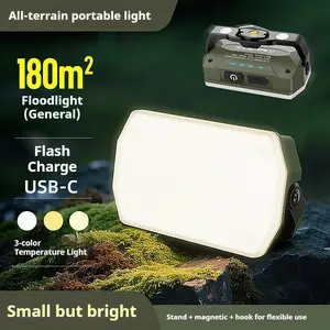 New magnetic work light with USB charging, three light sources with hooks, warning light, outdoor tent camping light, home emergency light, white, yellow, yellow, warm light, and three light sources that can be switched