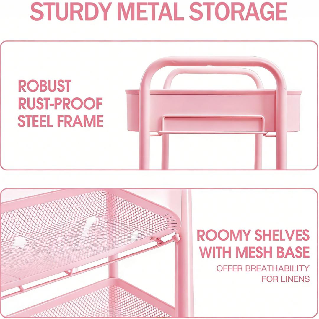 3 Tier Rolling Cart Metal with Wheels, White Three Tiered Craft Cart Organizer on Wheels, Storage Utility Carts for Art, Baby Nursery,Diaper Caddy, Cleaning Supplies, Nail,Lash,Snack,Book,Roller Shelf Love