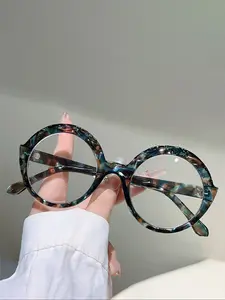 Unisex Fashion Vintage Round Frame Glasses, Trendy Casual Eyeglasses, Preppy Style, Plastic Material, Decorative Lens, All Seasons Use, Daily Wear