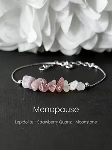 Raw Crystal Menopause Bracelet for Hormone Balancing, Strawberry Quartz and Moonstone Beads for Hot Flashes, Menopausal Relief and Mood Support
