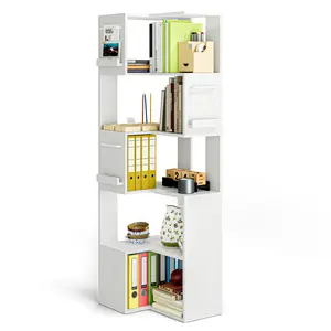 5 Tier Corner Bookshelf, 63" Tall L Shaped Bookcase, Corner Cabinet, Wood Grain Shelf Display Rack for Kitchen, Bedroom, Living Room