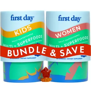 BUNDLE & SAVE FIRST DAY Kids and Women's Multivitamin Gummies - Organic Blend of 21 Superfoods and 9 Essential Vitamins - No Junk, Vegan, Non GMO, Gluten Free - 30-Day Supply