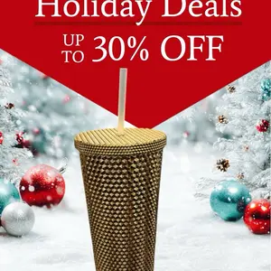 Holiday Deals Up to 30% Off Gold Diamond Pattern Tumbler with Straw Perfect for Festive Beverages Bottle Portable