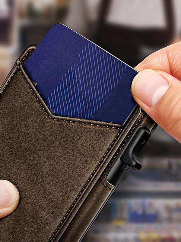 Men's Small Wallet Magnetic Metal Automatic Card Holder, Rfid Anti-Theft Credit Card Case, Multi-Card Slots ID Window Money Clip, Magnetic Card Holders