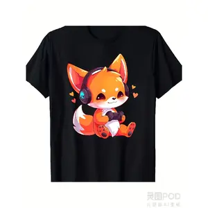 Gamer Fox Kawaii Fox Anime Funny Gaming Cute Fox Video Gamer Same Style for Men and Women 2025 Summer Short Sleeved Printed T Shirt Pure GComfortable Tee Graphic Print Shirt AllSeason Tee for Everyday Outdoor Activities