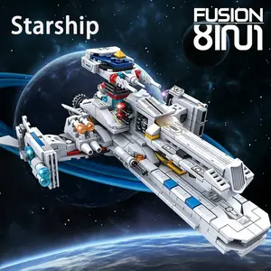 8 in 1 Starship Building Blocks Set, Space Wars Star Fighter Model Kit, DIY Assembly Bricks Toy, Stem Construction Toy for Kids, Teens & Adults