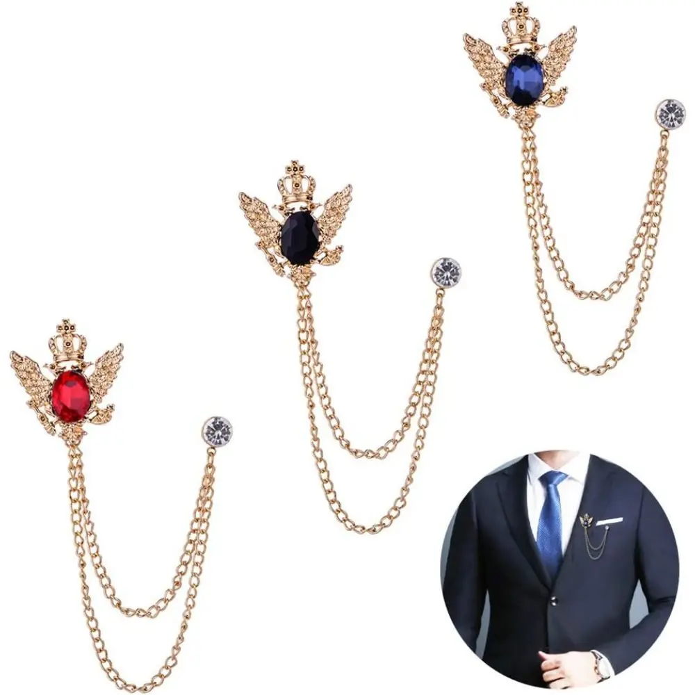 Unisex 3PCS Metal Clip Lapel Boutonniere Pins - Exquisite Brooch with Chain Buckle, Fashion Lapel Pin, Easy-Match Acrylic Accessory for Shirt, Suit, Vampire Theme Costume Broched Pins
