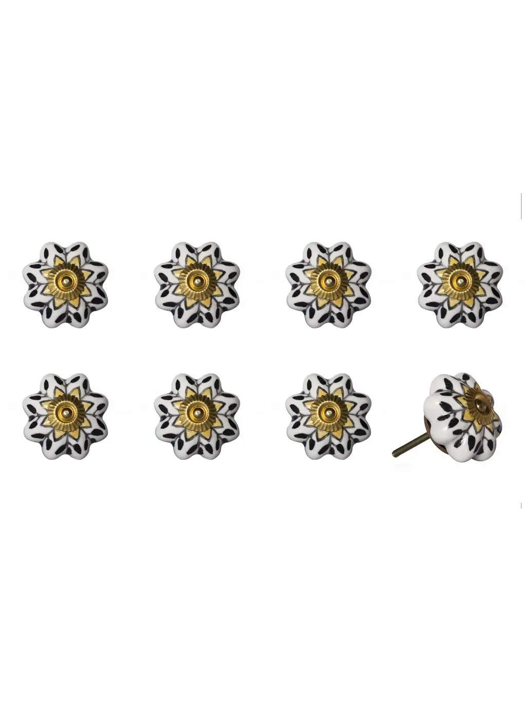 212 MAIN 1.5in Black & Yellow Hand-Painted Flower Theme Ceramic-Metal Drawer Pull Knobs - Set of 8, Traditional Door Hardware for Large Home Appliance Parts & Accessories