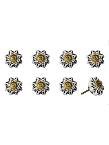 212 MAIN 1.5in Black & Yellow Hand-Painted Flower Theme Ceramic-Metal Drawer Pull Knobs - Set of 8, Traditional Door Hardware for Large Home Appliance Parts & Accessories