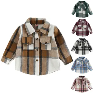 REDWOON Toddler Flannel Shirt Jacket Plaid Long Sleeve Lapel Button Down Shacket Little Kids Boys Girls Shirts Coats