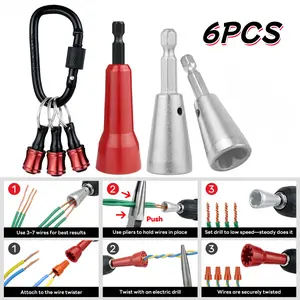 6PCS Wire Twister Tool for Drill with Bit Holder Keychain, Wire Nut Twister for Drill with 1/4" Hex Shank – Professional Electrician Tools for 9–22 AWG Wire Connector Twisting