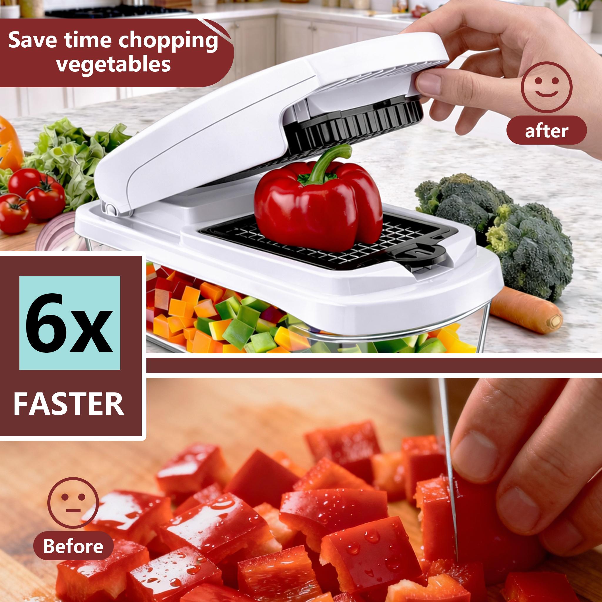 Snofrid Vegetable Chopper,15-in-1 Multifunctional Food Chopper,Professional Onion Chopper with 8 Blades,Vegetable Cutter with Container for Salad,Potato,Carrot,and Garlic; Essential Kitchen Tool