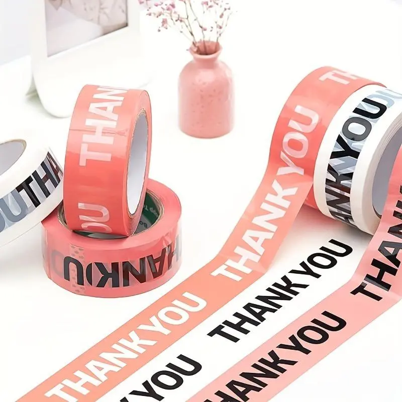 1pc Cute Packing Tape, Colorful Printing Shipping Tape, Carton Decorative Tape For Sealing Boxes, Thank You - Pink, 1.77" X 110 Yd, Sticky Adhesive