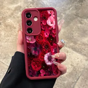 Phone case for Samsung S25 ultra plus S24 S23 S22 Ultra Plus Bright red roses Advanced fashion gift Full Body Protection Shockproof Soft Silicone Cover