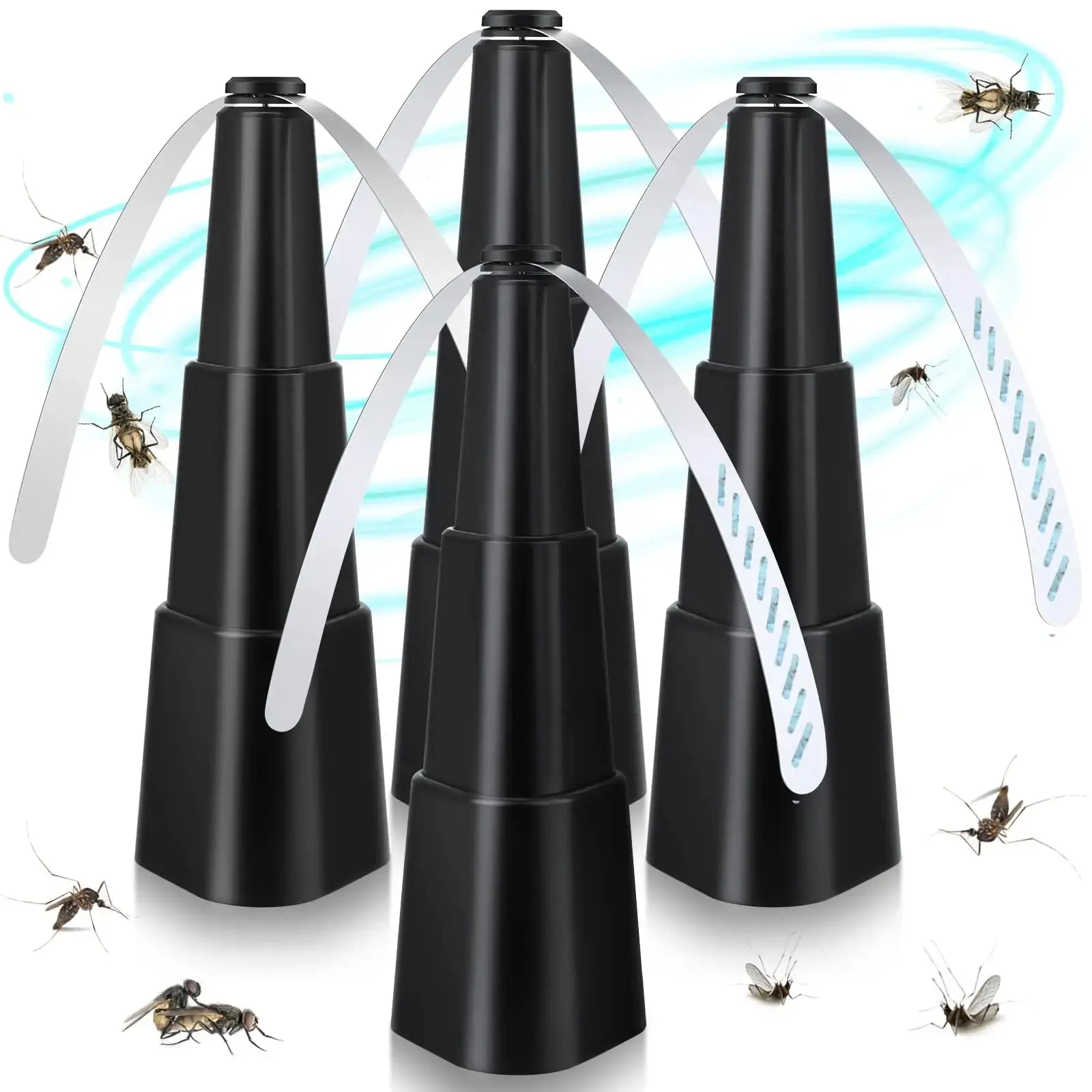 Black Desktop Fly Fan, Indoor Outdoor Fly Repellent, Rotating Tabletop Fan with Holographic Blades, Ideal for Picnic, Dining, Party, Home BBQ