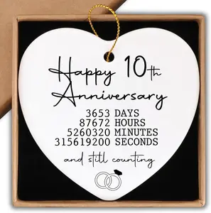 10th Wedding Anniversary Ornament Gifts for Couple Parents 10th Anniversary Wedding Gifts for Parents Ornament Keepsake Sign Heart Plaque Happy Anniversary Christmas Ornaments for Husband Wife