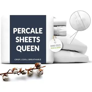 Percale Sheets  Size - Cool & Crisp Hotel Feeling, Breathable, Softer After Each Wash, Fitted Sheets with Deep Pockets, Double-Elastic & Corner Straps, Z-Hem Luxury Stitching