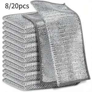 8/20pcs, Wire Mesh Dishwashing Cloth For Kitchen Stove Dishwashing And Pot Washing, Grid Non-stick Oil-free Kitchen Cleaning Cloth, Stains Dirts Removal Cloth, Cleaning Rags, Cleaning Supplies