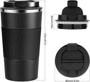 17oz Travel Coffee Cups Insulated Mug Thermal Tumbler to Go with Lid Leak Proof Reusable Stainless Steel Coffee Mug Spill Proof for Hot and Iced Cold Drinks (Black, 510ml)