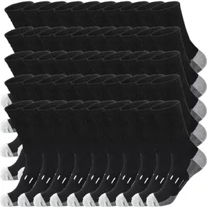 50 Pairs Men's High Socks, Crew Work Socks, Moisture-Wicking Sports Socks, Polyester Blend with Spandex, Machine Washable, Striped Pattern, Knit Fabric