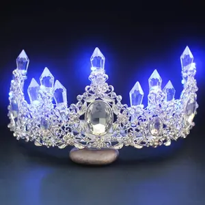 LED Light Tiaras for Women Headdress Rhinestone Crown Luxurious Party Decoration