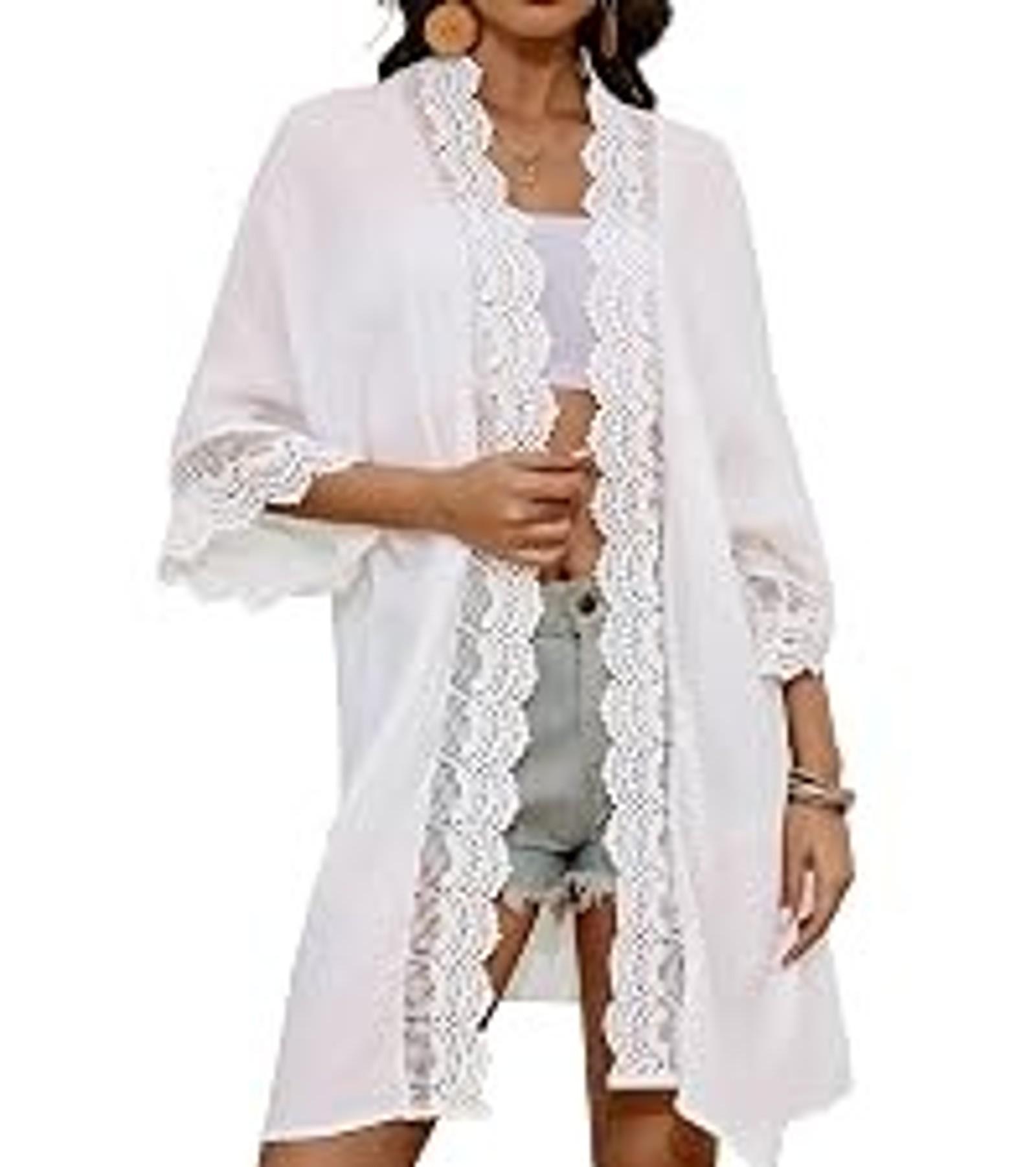 Beach Coverup Women Bathing Suit Tie Front Long Coverups Lace Kimonos Sexy Swimsuit Resort Wear Vacation Essentials