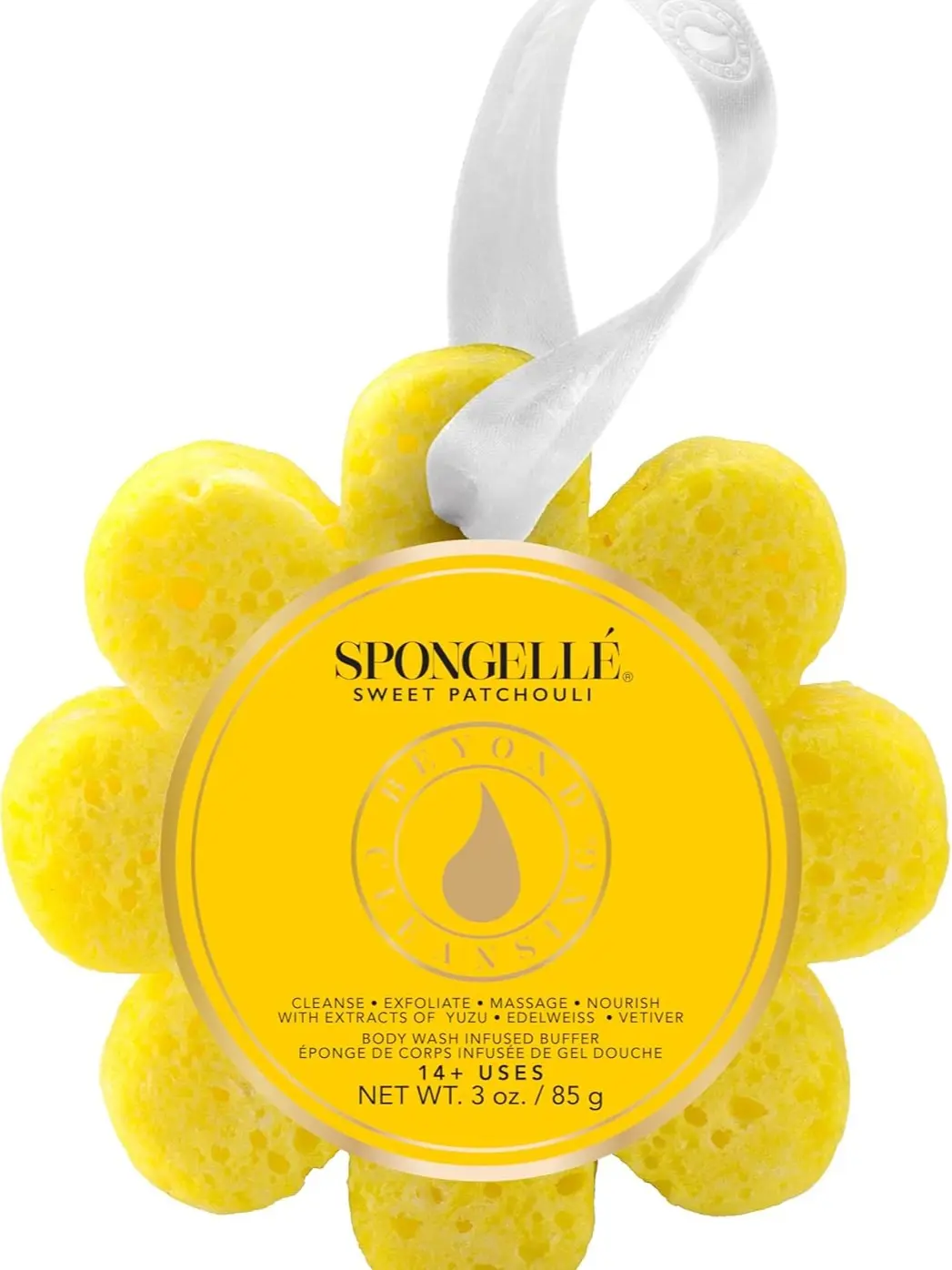 Spongellé Sweet Patchouli Wild Flower Body Wash Buffer Sponge, Yellow, 14+ Uses
