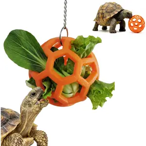 Turtle Feeder Ball -Turtles Feeding  with  Chain Interactive Reptile  for Aquatic and Tortoises Ball Red Eared Slider Turtles Toys Aquarium Decorations Tortoise  Habitat Accessories