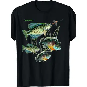 100% Made US Crappie Bluegill Fishing Shirts Hoodies Black Fly T-Shirt