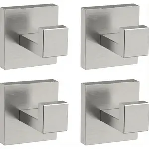 Brushed Nickel Hand Towel Hook 4-Pack, Geometric Series - Stainless Steel Towel Hooks for Bathrooms, Modern Wall Mount Bath Towel Holder with Industrial SUS304 Core