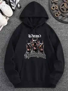 Bold Canine Power Men's Pullover Hoodie Highlighting a Striking Set of Snarling Dobermans Combined with the Enigmatic 1687 Sequence and “Thekingdom” Motif for a Conversation-Startin
