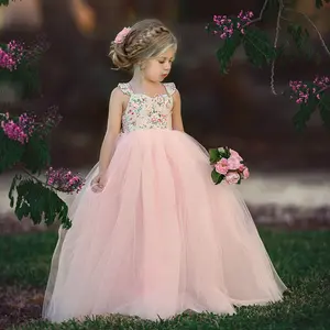 Kids Girls Princess Dress, Wedding Bridesmaid Sleeveless Tutu Dress, Floral Print Party Pageant Dress