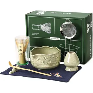 Matcha Whisk Set, 7 Pcs Matcha Kit Includes Green Matcha Bowl, Whisk and Holder, Bamboo Scoop, Scoop Stand, Sifter, and Tea - Tea Accessory Set for Matcha Lovers