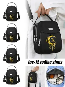 Women's Fashion Crossbody Bag, Zodiac Star Moon Pattern, Plain Color Shoulder Bag, Zipper Closure, Large Capacity, Portable, Ideal for Shopping