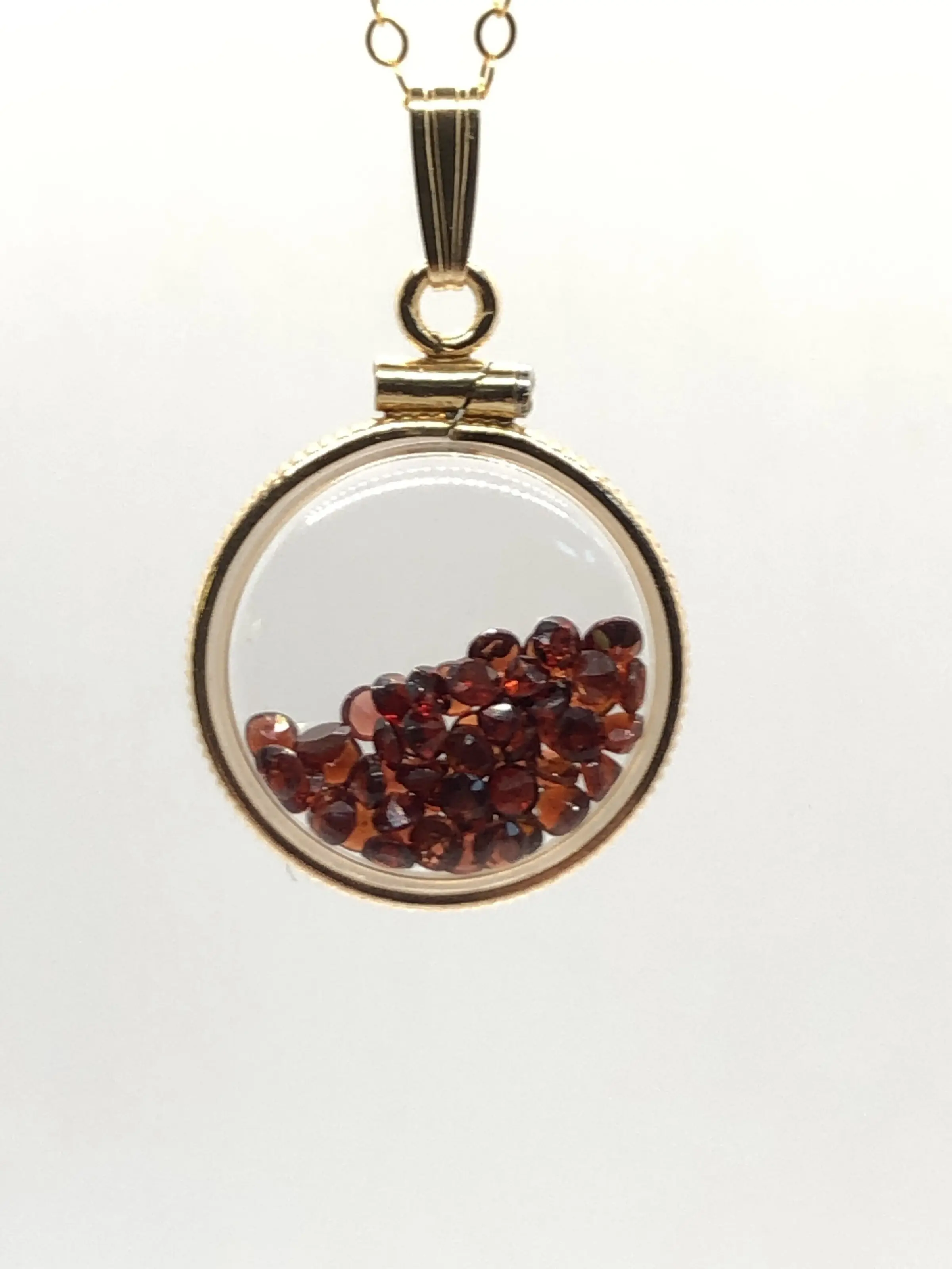 Handmade Dime-size Garnet Shaker Locket, 14k gold filled w/ 2.50 CTW  gems. January Birthstone Customize one for your Mother's Day? ask me