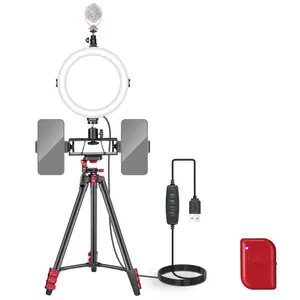 NEEWER BASICS R08 8" Selfie Ring Light with Tripod 2 Phone Holders Remote 72 LED 3 Color Modes 10 Brightness Levels USB Powered for Photography Video Recording