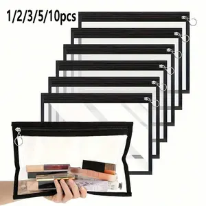 1/2/3/5/10pcs Transparent PVC Zipper Makeup Bag, Portable Multi-Purpose File Organizer, Business Travel, Vacation, Bathroom Essentials, Unisex Transparent Pouch