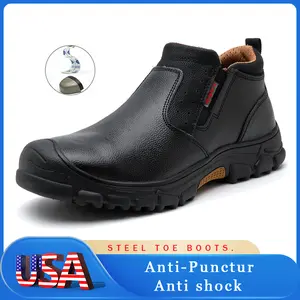 Mens Leather Safety Shoes Anti-Scalding Industrial Boots Anti-Smash Anti-Puncture Work Shoes Composite Toe Waterproof Slip Resistant Breathable Lightweight Wear-Resistant Rubber Outsole