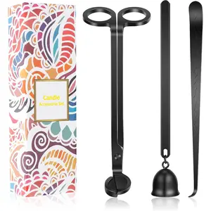 3 in 1 Candle Accessory Set, Candle Wick Trimmer, Wick Dipper, Candle Snuffer Extinguisher, Candle Care Kit with Gift Package for Candle Lover(Black)